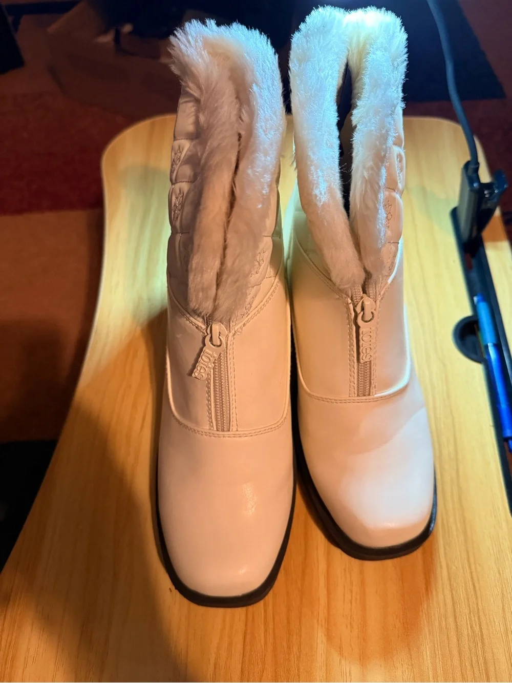 Totes Women's Faux Fur Trim Winter Boots - Cream